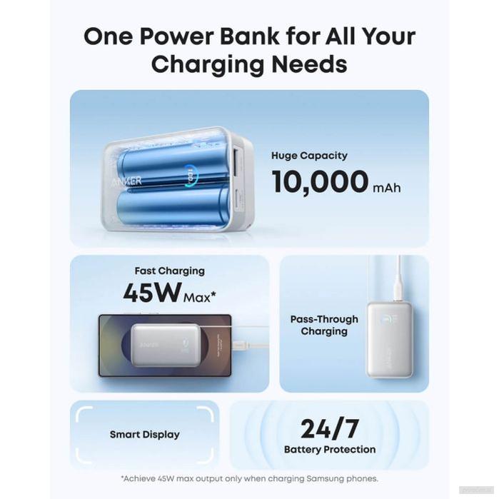 Anker Nano Power Bank 10000 mAh, 45W z vgrajenim USB-C kablom, bel-PRIROCEN.SI