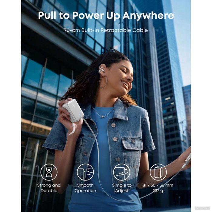 Anker Nano Power Bank 10000 mAh, 45W z vgrajenim USB-C kablom, bel-PRIROCEN.SI