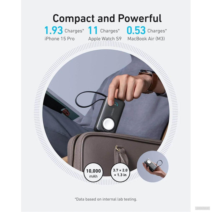 Anker MagOn Powerbank 10000 mAh, 35W z vgrajenim kablom in brezžičnim polnjenjem Apple Watch-PRIROCEN.SI