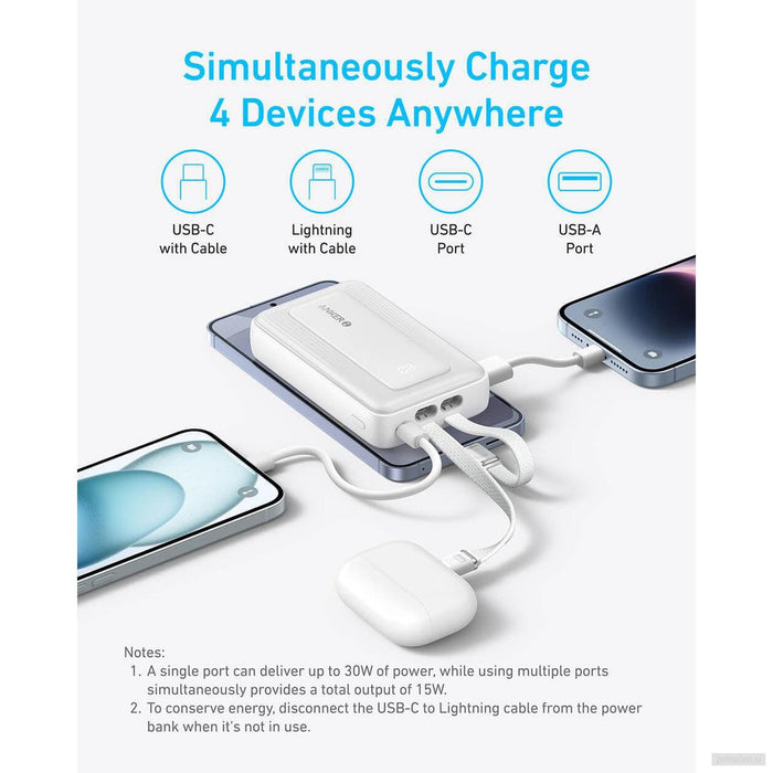 Anker Zolo Powerbank 20000 mAh, 30W z vgrajenima kabloma USB-C + Lightning, črn-PRIROCEN.SI