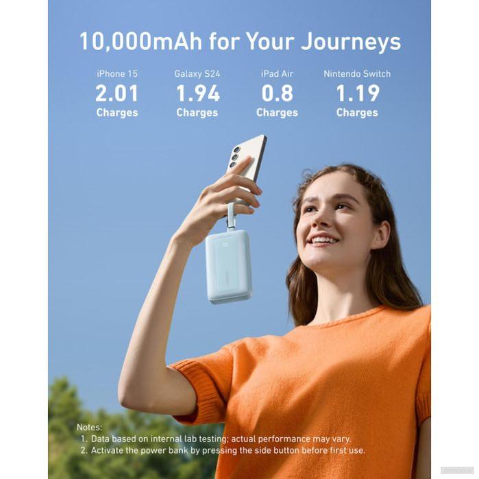 Anker Zolo Powerbank 10000 mAh, 30W z vgrajenima kabloma USB-C + Lightning, bel-PRIROCEN.SI