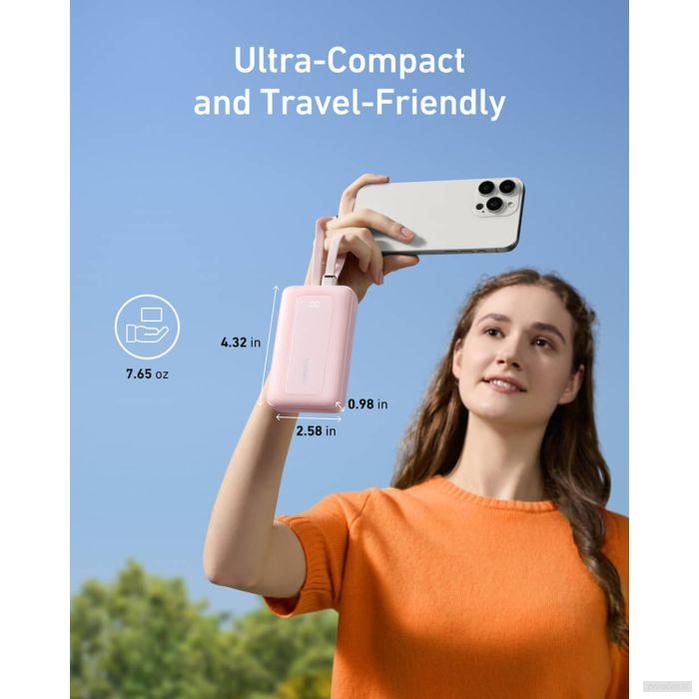 Anker Zolo Powerbank 10000 mAh, 30W z vgrajenima kabloma USB-C + Lightning, bel-PRIROCEN.SI