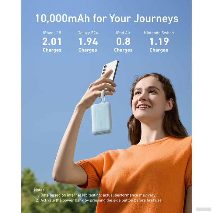 Anker Zolo Powerbank 10000 mAh, 30W z vgrajenima kabloma USB-C + Lightning, moder-PRIROCEN.SI