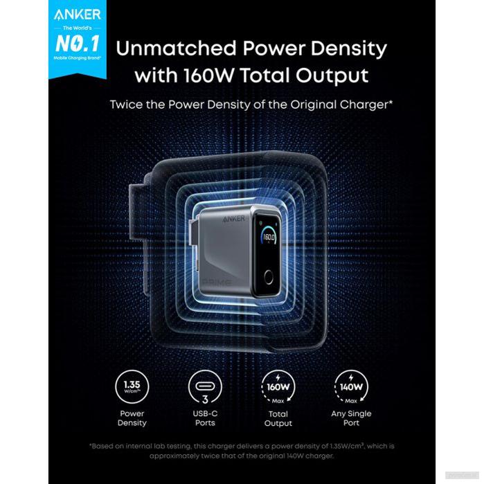 Anker Prime 160 W GaN 3-portni polnilec, smart display, črn-PRIROCEN.SI