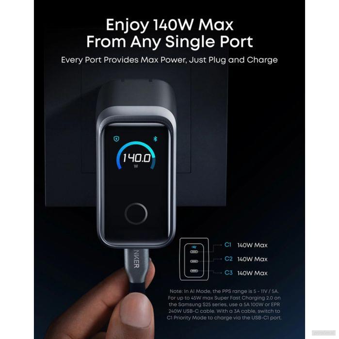 Anker Prime 160 W GaN 3-portni polnilec, smart display, črn-PRIROCEN.SI