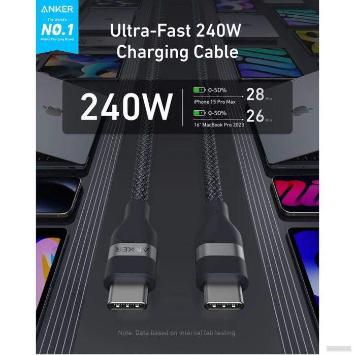 Anker pleteni USB-C na USB-C kabel 240 W, 0,9m, črn-PRIROCEN.SI