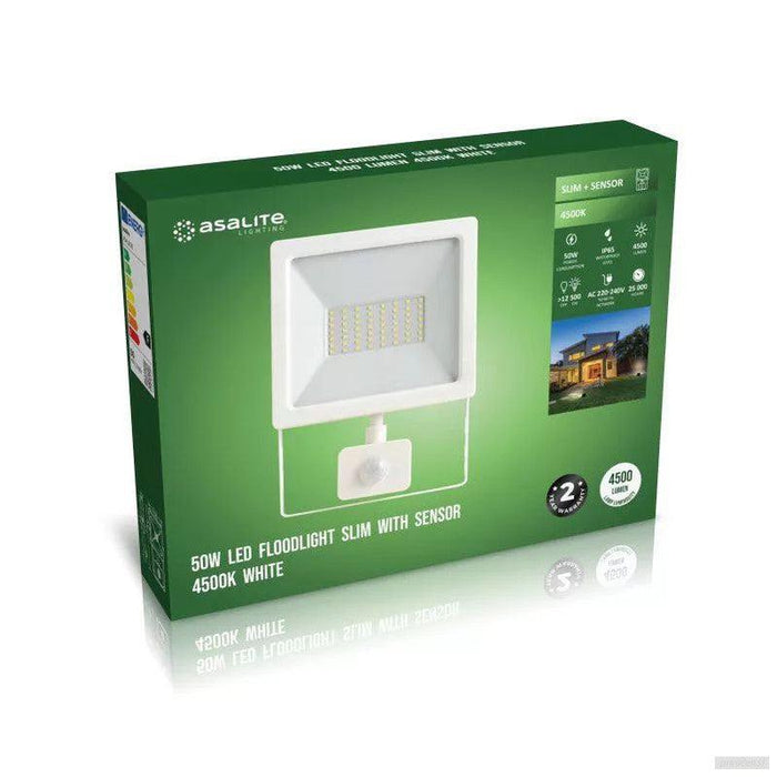 Asalite LED bel reflektor Slim 50W 4500K (4500 lumnov) + senzor-PRIROCEN.SI