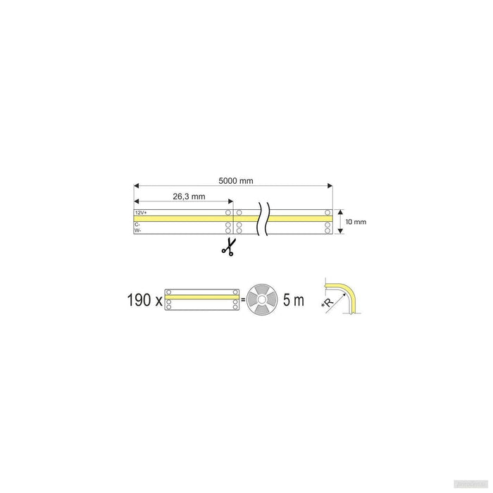 LED trak COB BICOLOR 16,8W/m 608LED/m 12V IP65, kolut 5M-PRIROCEN.SI