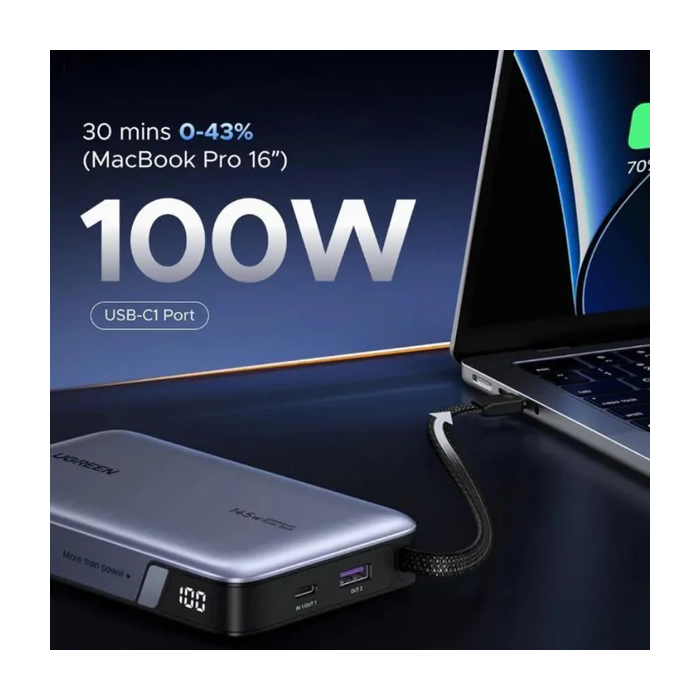 Ugreen 145W 20000mAh prenosna baterija z vgrajenim kablom-PRIROCEN.SI