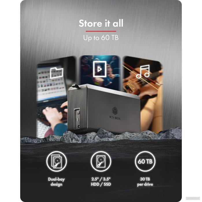 IcyBox IB-RD3720-CU3 RAID sistem za 2x 3,5"/2,5" SATA HDD in SSD diska z RAID stikalom-PRIROCEN.SI