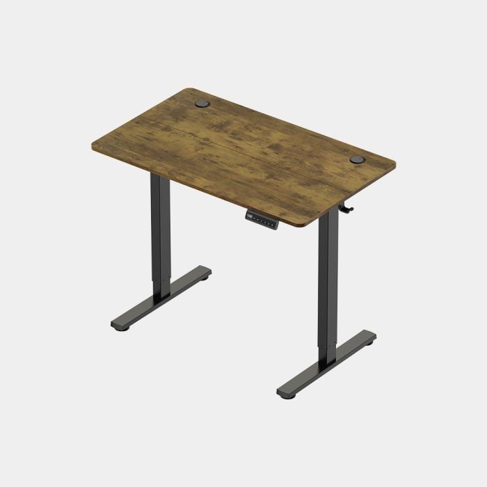 VonHaus Dvižna pisalna miza 100 × 60 cm – orehova plošča, črno podnožje, USB-C-0