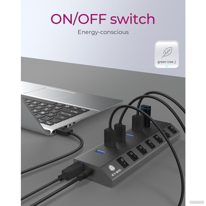 IcyBox IB-HUB1701-C3 7-portni USB-A hub s stikali-PRIROCEN.SI