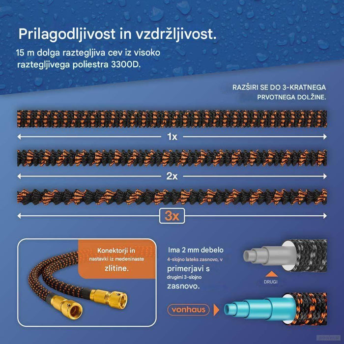 VonHaus raztegljiva vrtna cev – 15 m-PRIROCEN.SI