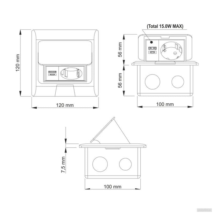 Vgradna talna vtičnica FLOOR BOX 2x220V + USB-A + USB-C-PRIROCEN.SI