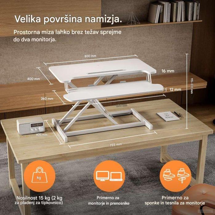VonHaus Sit&Stand delovna platforma, bela-PRIROCEN.SI