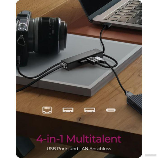 Icybox IB-HUB1439-LAN 4 Port Hub z priključkom USB 3.2 Type-A ali Type-C-PRIROCEN.SI