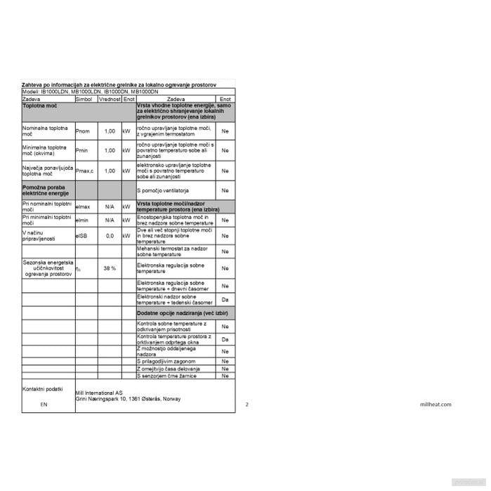 Mill panelni grelnik 1000W, bel, steklo (MB1000L DN)-PRIROCEN.SI