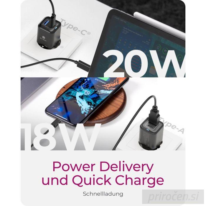 IcyBox IB-PS1020-PD 20W polnilnik USB-A in USB-C-PRIROCEN.SI