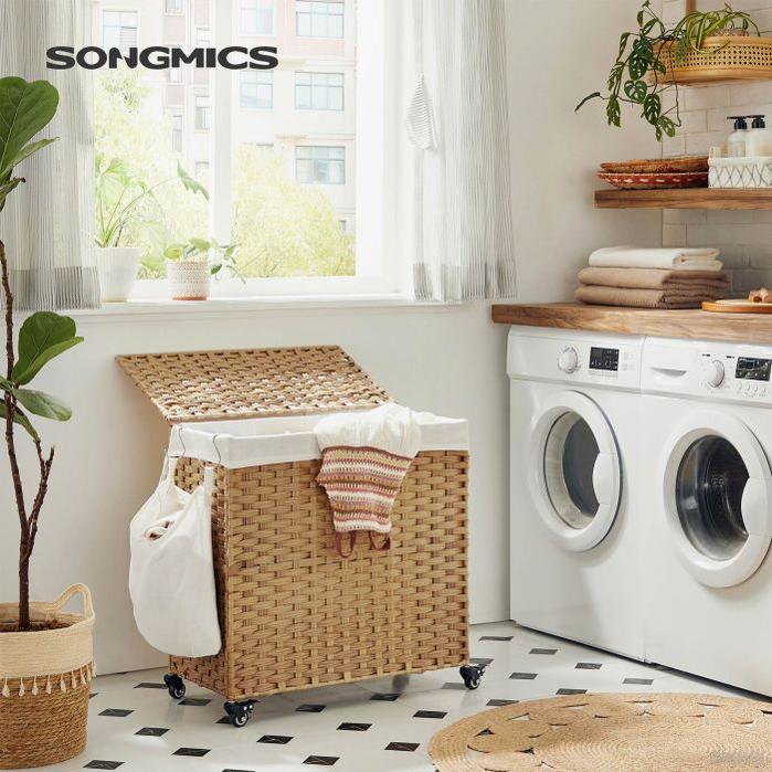 SONGMICS Košara za perilo Bamboo 66 x 33 x 60 cm NARAVNA, LCB363N01-PRIROCEN.SI