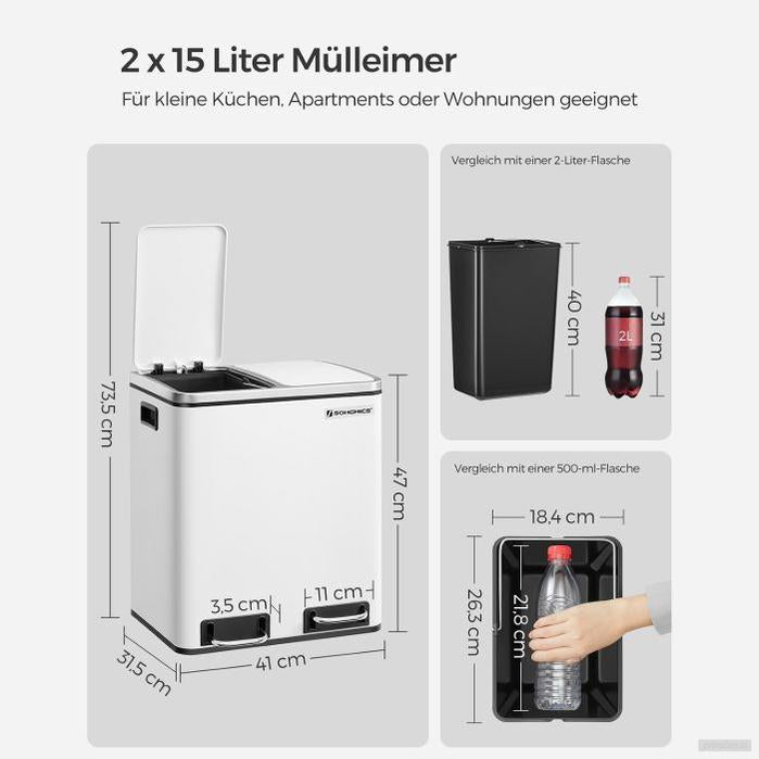 SONGMICS kuhinjski koš za smeti, 2 x 15 L-PRIROCEN.SI