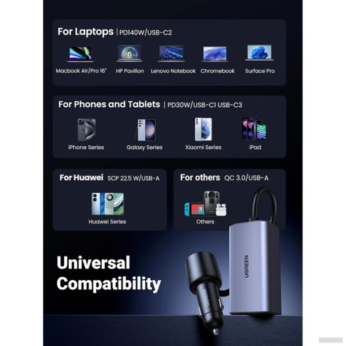 Ugreen 150W avto polnilec s 4 priključki-PRIROCEN.SI