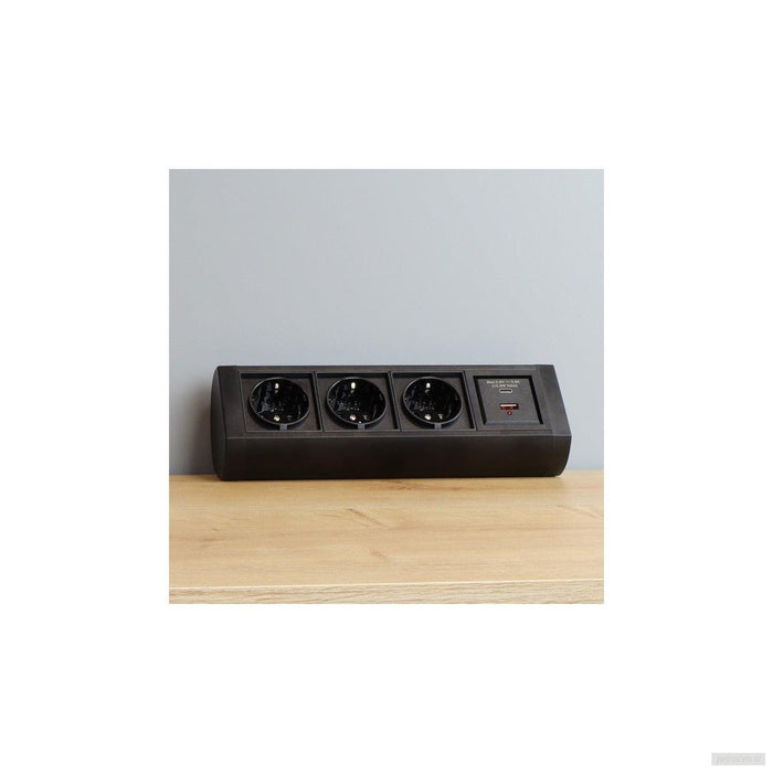 Kotna vtičnica OFFICEBOX 3x220V 2xUSB (A+C), črna-PRIROCEN.SI