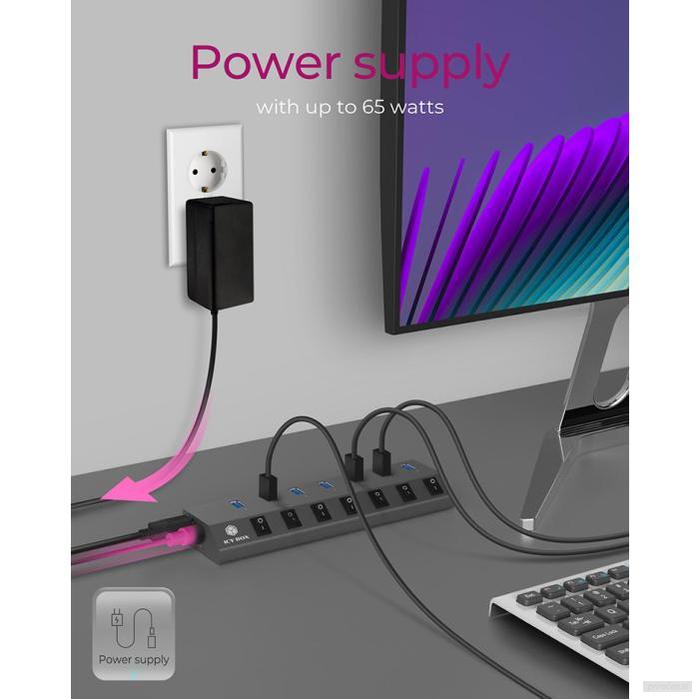 IcyBox IB-HUB1701-C3 7-portni USB-A hub s stikali-PRIROCEN.SI
