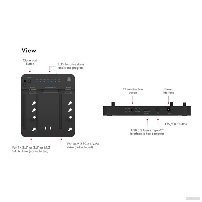 Icybox IB-2915MSCL-C31 "clone& dock" postaja za M.2 NVME & SATA 2,5”/3,5” SSD/HDD-PRIROCEN.SI