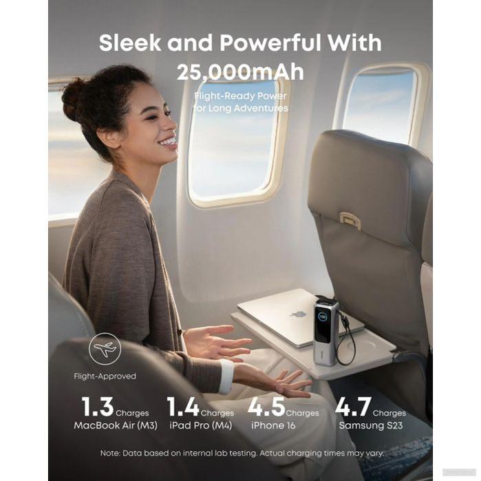 Anker Powerbank 25000 mAh z vgrajenim kablom USB-C, 165W, srebrn-PRIROCEN.SI