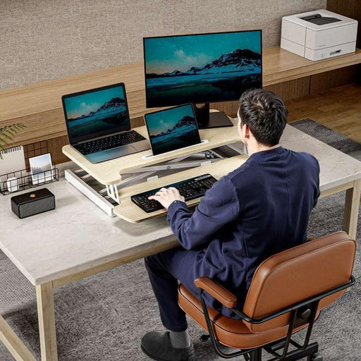 VonHaus Sit&Stand delovna platforma, svetel les-PRIROCEN.SI