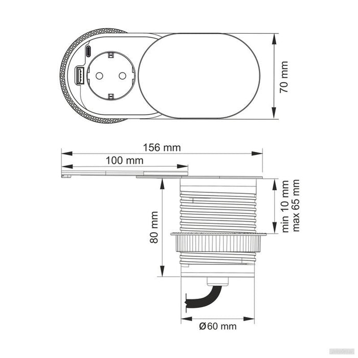 Vgradna vtičnica SLIDEBOX 1x 230V + 2x USB (A+C)-PRIROCEN.SI