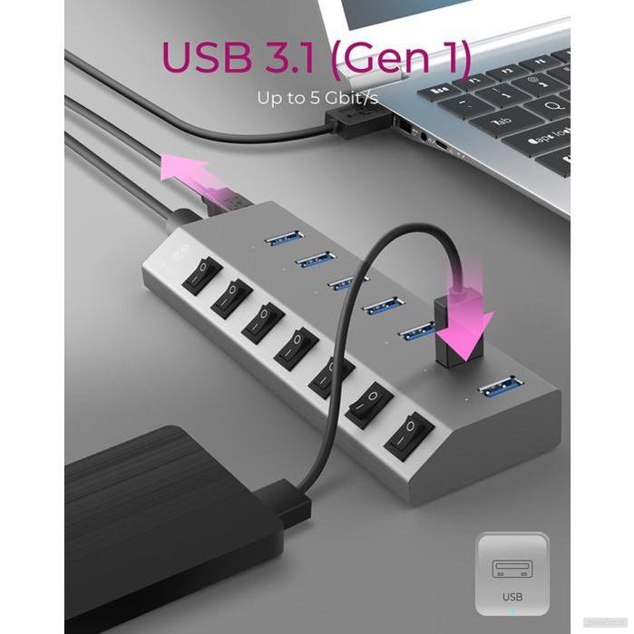 IcyBox IB-HUB1701-C3 7-portni USB-A hub s stikali-PRIROCEN.SI