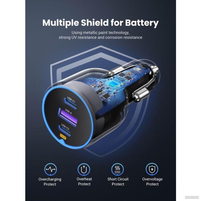 Ugreen 75W 3-portni avtomobilski polnilec-PRIROCEN.SI