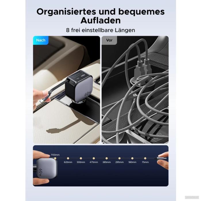 Ugreen 60W avtopolnilec z vgrajenim USB-C kablom-PRIROCEN.SI