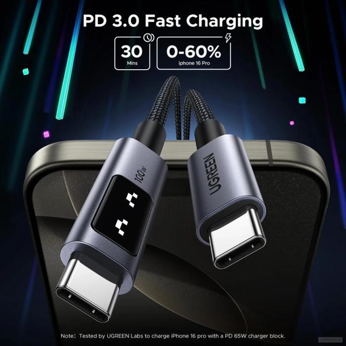 Ugreen Uno USB-C na USB-C polnilni kabel 100W, 3M-PRIROCEN.SI
