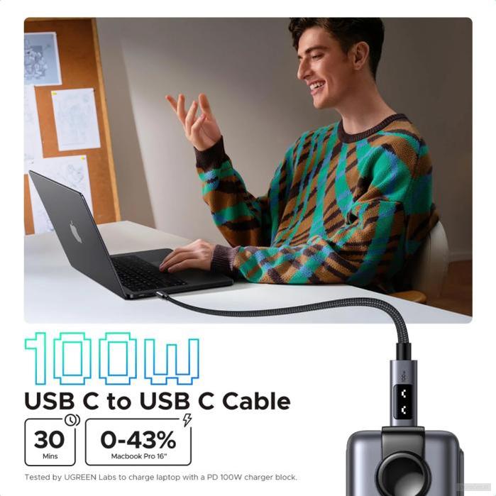 Ugreen Uno USB-C na USB-C polnilni kabel 100W, 3M-PRIROCEN.SI