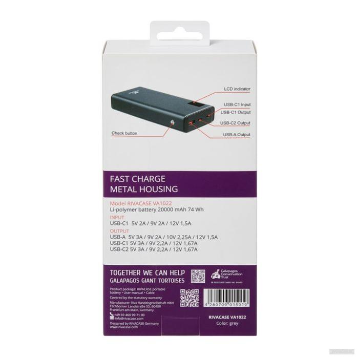 Rivacase VA1022 20000mAh QC/PD prenosna baterija-PRIROCEN.SI