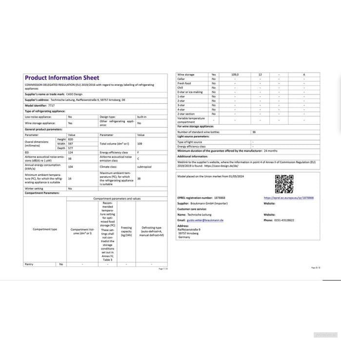 CASO Wine Deluxe WDU 36 – vgradna vinska vitrina Wifi Smart Control-PRIROCEN.SI