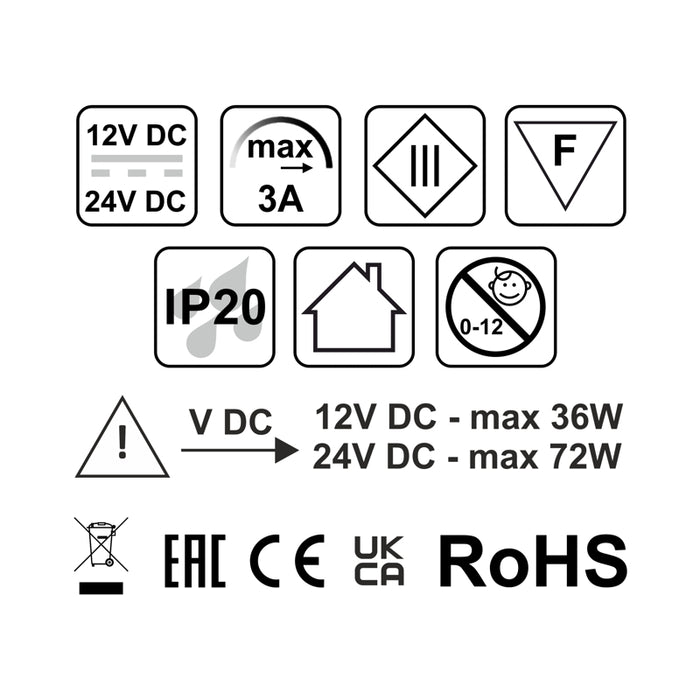 Vgradno stikalo za LED trak na dotik 12–24V, 3A, UNI, kabel 2m-PRIROCEN.SI
