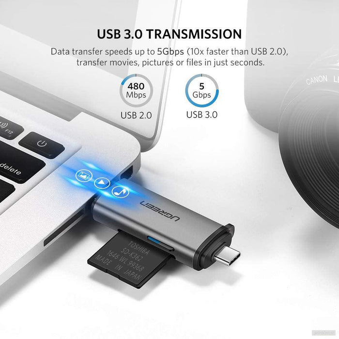Ugreen 2v1 USB 3.0/USB-C čitalec kartic - box-PRIROCEN.SI