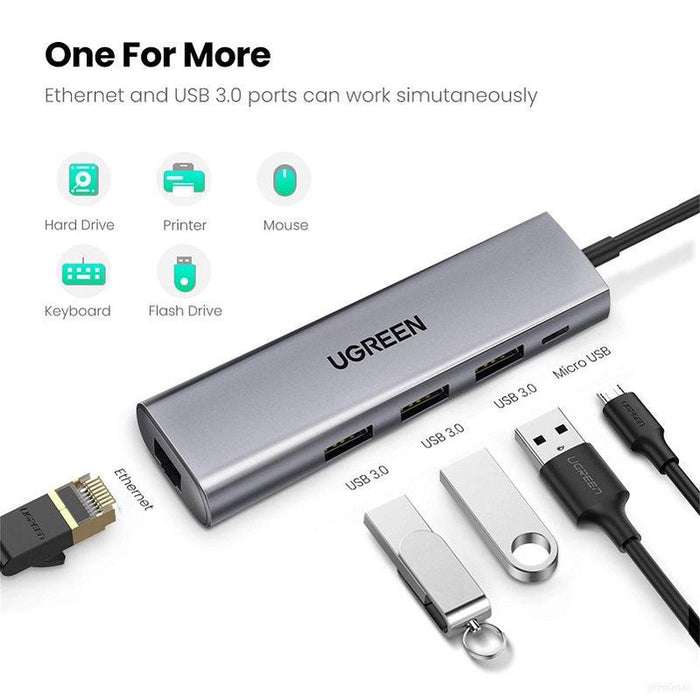 Ugreen USB 3.0 hub 3xUSB 3.0, 1xRJ45, 1xMikro USB-PRIROCEN.SI