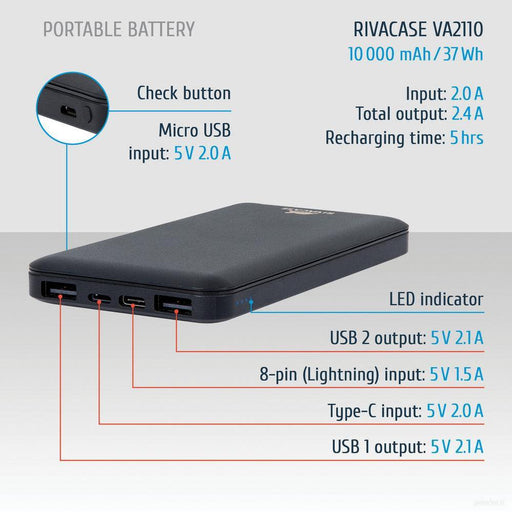 Rivacase VA2110 10000mAh prenosna baterija-PRIROCEN.SI