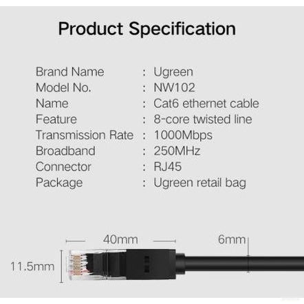 Ugreen Cat6 UTP LAN kabel 5m - polybag-PRIROCEN.SI