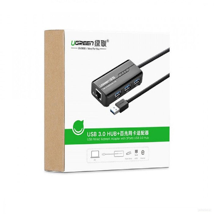 Ugreen USB 3.0 hub na 3x USB A in RJ45 - box-PRIROCEN.SI