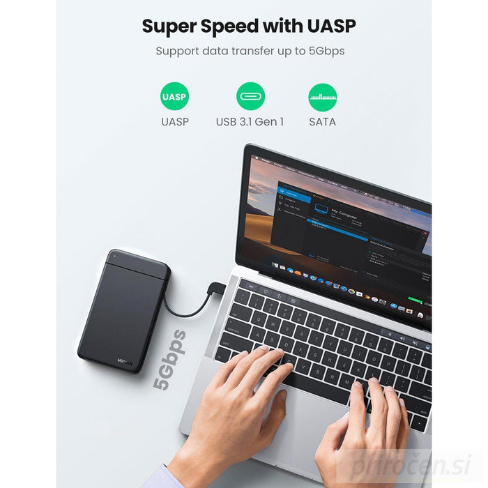 Ugreen 2,5" ohišje trdega diska z vgrajenim kablom USB C-PRIROCEN.SI