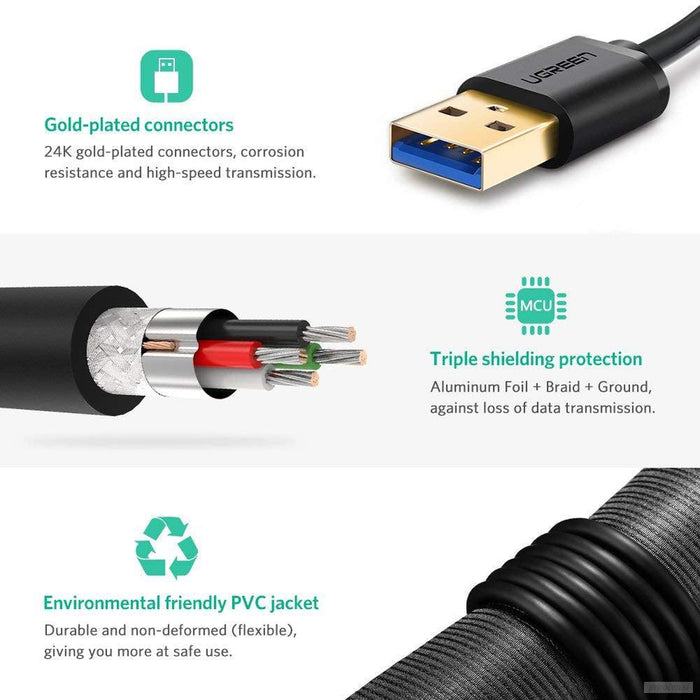 Ugreen USB 3.0 kabel (M na M) črn 0.5 m - polybag-PRIROCEN.SI