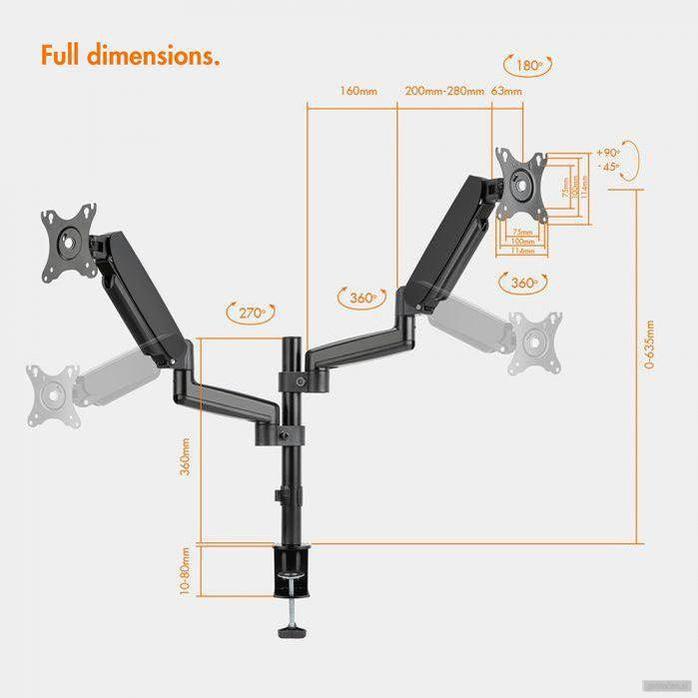 VonHaus dvojni nosilec za monitor do diagonale 32'', plinski drog POŠKODOVANA EMBALAŽA-PRIROCEN.SI