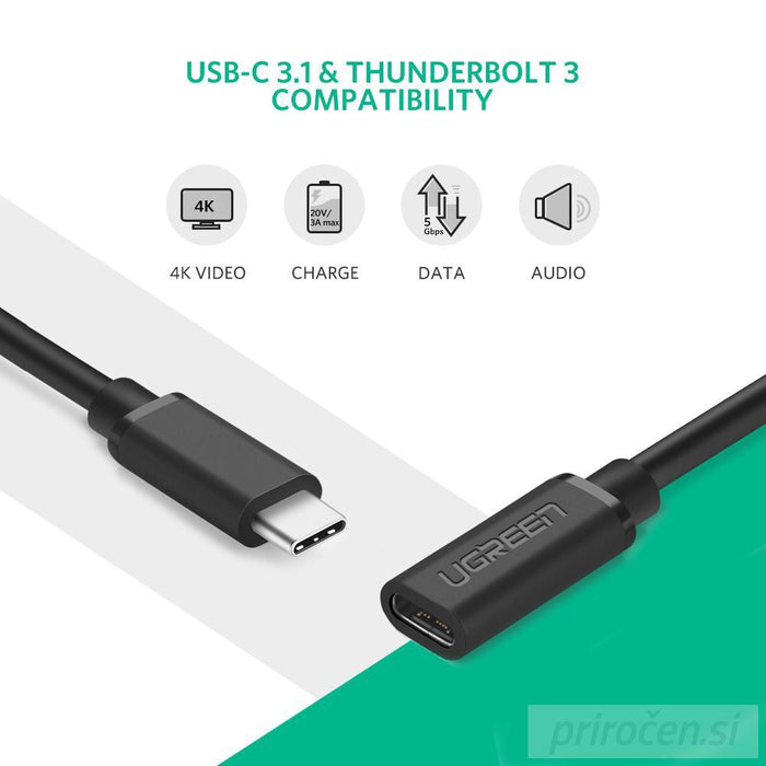 Ugreen podaljšek USB-C na USB-C 3.1 0,5m-PRIROCEN.SI
