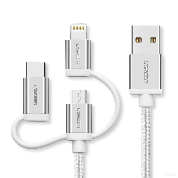 Ugreen USB 2.0 na Micro USB+Lightning+Type C (3 v 1) podatkovni kabel pleten 1,5m-PRIROCEN.SI