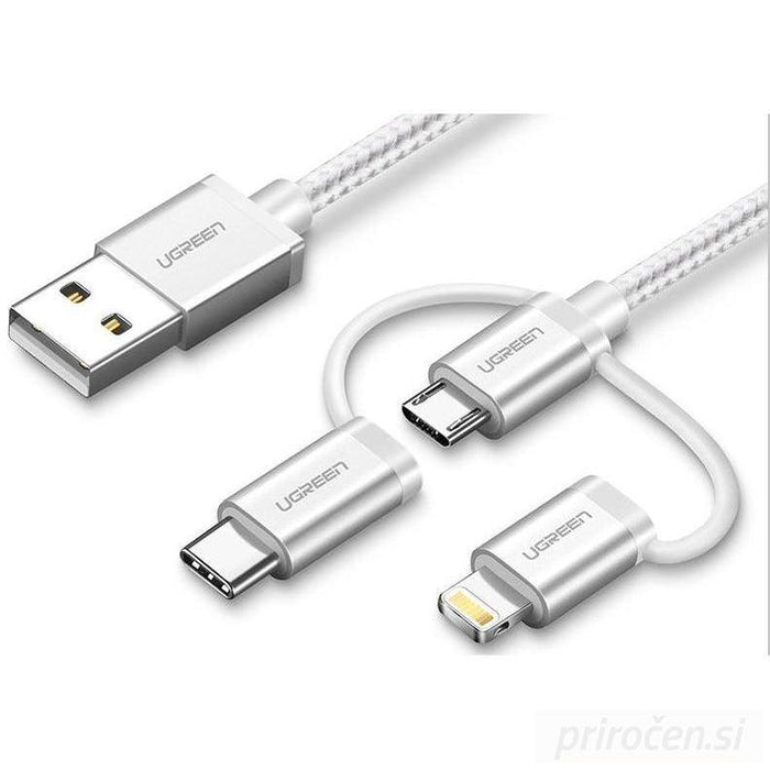 Ugreen USB 2.0 na Micro USB+Lightning+Type C (3 v 1) podatkovni kabel pleten 1m-PRIROCEN.SI